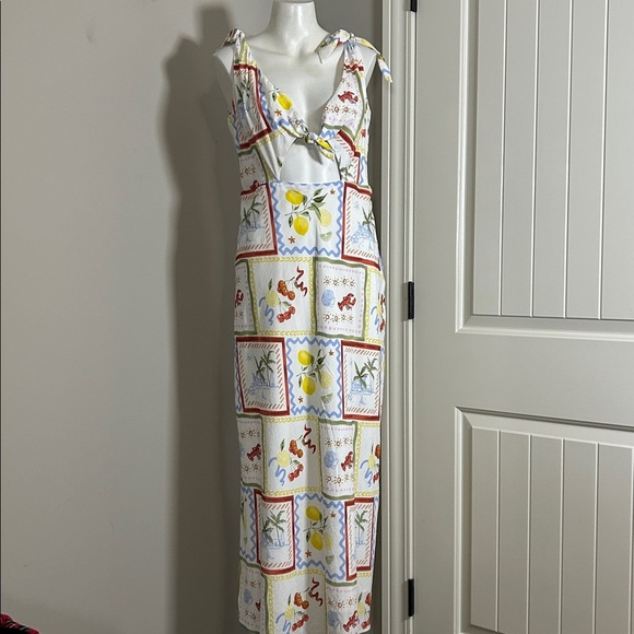 Abercrombie and Fitch Tie Front Scarf Midi Dress Italy Coastal Fruit Sz L NEW - Picture 5 of 13